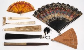A collection of assorted European and Chinese fans: including wooden brise fans,