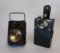A G.W.R signalman's lapel lamp: stamped GWR, 10cm. high. and one other.