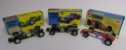 Corgi No 155 Lotus-Climax F/1 Racing Car: No 156 Cooper Maserati F/1 and No 158 Lotus Climax F/1