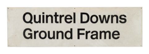 An aluminium British Rail sign for 'Quintrell Downs Ground Frame':, 30cm x 102.5cm.