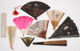 A collection of assorted European and Chinese fans: including wooden brise fans,