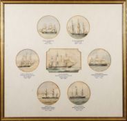 British School 19th Century- A group of seven small maritime watercolours: H.M.S Liverpool, H.M.