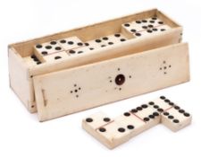 A set of 19th century POW bone dominoes in a box:,