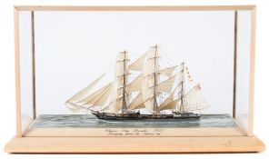 A waterline miniature scale model of the clipper 'Rosalie' by D A Brogden:,
