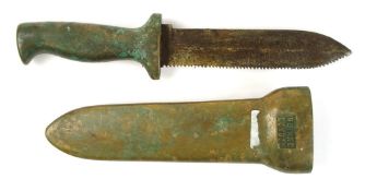 A brass and steel diver's knife by C E Heinke & Co, London:,