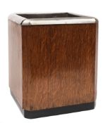 An oak and chrome plated 'C' deck' square waste bin from the Cunard liner RMS Mauretania:,
