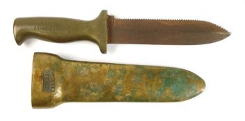 A brass and steel diver's knife by C E Heinke & Co, London:,