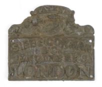A lead plaque 'Siebe Gorman & Co Engineers, London':, with armorial crest, 18cm wide.