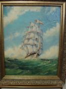 * John Millington [1891-1948]- A giant sail ship:- signed oil on canvas 50 x 39cm.