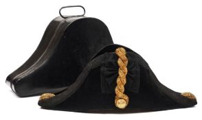 A Royal Navy regulation pattern bicorn hat:, with gilt brocade,