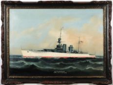 Anglo/Chinese School early 20th Century- H.M.S. Hawkins, China Station 1919:- oil on canvas 40 x 56.