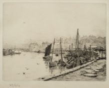 William Lionel Wyllie [1851-1931]- Whitby Fish Market:- etching, signed in pencil image size 14.