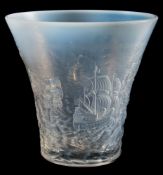 An Art Deco vaseline glass 'Armada' vase by Barolac, Czechoslovakia:,