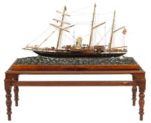 A large 19th century clockwork pond yacht in the style of a steam yacht,