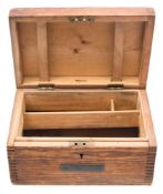 A pine ditty box: of typical form with vacant brass plaque to front.