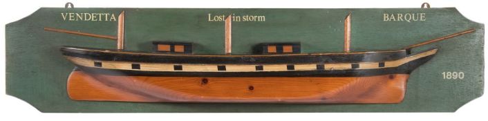 A pine half block model of the Barque 'Vendetta':,