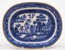 A late 19th century blue and white 'Willow' pattern side plate for the Allan Line:,