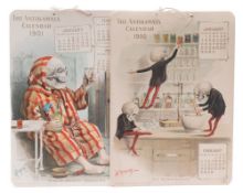 After Dr Louis Crusius (1862-1898) a set of five Antikamnia calendars for 1897,1898, 1899,