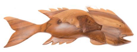 A Pitcairn Island carved wooden fish wall hanging:,