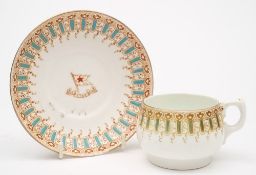 A Red Star Line chocolate cup and saucer of turquoise 'Wisteria' pattern by Stonier & Co Liverpool:,