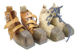 A pair of American diving boots together with a pair of American lightweight canvas diving boots,