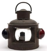 A late 19th/early 20th century copper and brass demi-lune masthead lamp:,