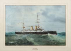Gaetano D'Esposito [1858-1911]- H.M.S Galatea:- signed and dated 1899 watercolour 20 x 30cm.