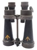 A pair of Royal Naval issue binoculars by Barr & Stroud, London:, black crackle finish to tubes,