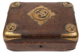A 19th century Continental Naval leather and brass case:,