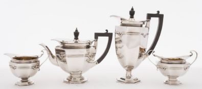 A George V silver four-piece tea service, maker Roberts & Belks, Sheffield,