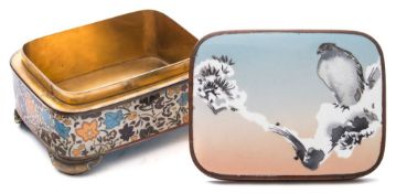 A Japanese cloisonne box and cover: in the manner of Namikawa Sosuke, of rounded rectangular form,
