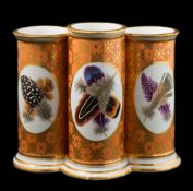 A Barr Flight & Barr [Worcester] triple spill vase: the three conjoined cylindrical vases finely