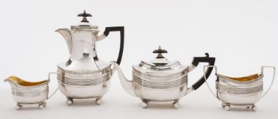 An Edward VII silver four-piece tea service, maker Thomas Bradbury & Sons, London,