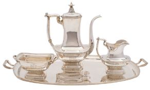 A sterling silver four- piece coffee set: monogrammed,