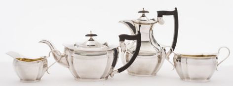 A George V silver four-piece tea service, maker Emile Viner, Sheffield,