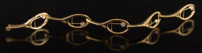 A diamond mounted bracelet:, with five links of tennis racket design,