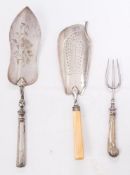 A George IV silver and ivory fish slice, maker's mark worn, London, 1824: initialled,
