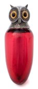 A Victorian silver mounted cranberry glass novelty scent bottle, maker's mark poor, possibly BM&C,
