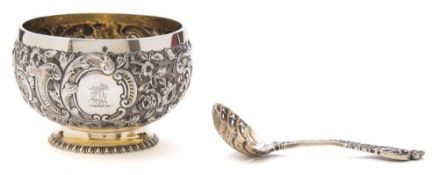 A Victorian silver sugar bowl and sifter spoon, maker W.C.J.L.
