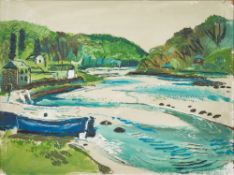 * Fred Yates [1922-2008]- River estuary scene:- oil on board 27 x 36cm.