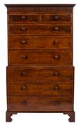 An early 19th Century mahogany, rosewood crossbanded and inlaid chest on chest:,