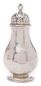 An Edwardian silver baluster sugar castor, maker Joseph Heming & Co, London 1908,