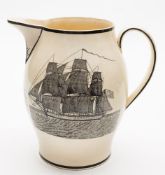 A Liverpool creamware 'Washington' commemorative jug: transfer printed and painted in black to one