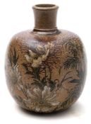 A Martin Brothers salt glazed stoneware vase: of oviform with short raised neck,