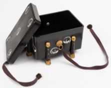 A Japanese black lacquer and mother of pearl inlaid karabitsu: the rectangular box with lift-off