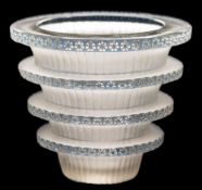 A Lalique vase 'Chevreuse': the gently flaring and fluted frosted body decorated with four blue