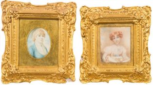 English School [circa 1800]- A miniature portrait of a lady:, bust-length,