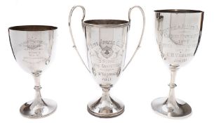 Three early 20th Century silver boxing trophies: won by C W Varndell [9st] at the Printing & Allied