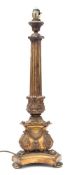 A 19th century gilt-bronze column table lamp: of classical form cast with acanthus and foliate