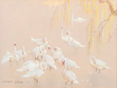 * Vernon de Beauvoir Ward [1905-1985]- Swans preening:- two,